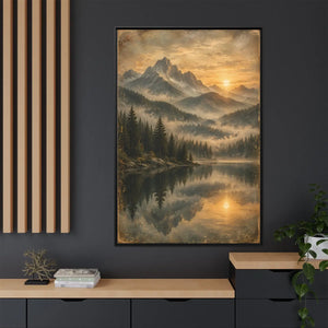Framed canvas mountain lake sunset landscape wall art - printable
