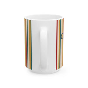 Retro Striped Ceramic Mug — Vintage Rainbow Vertical Lines