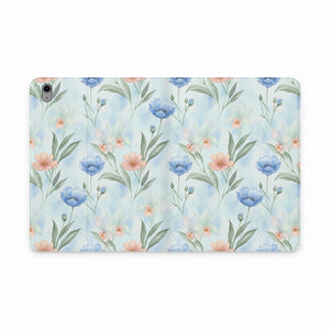 Floral Watercolor Tablet Folio Case — Pastel Blue & Peach Wildflowers