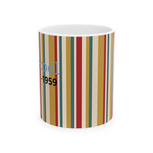 Retro Striped Ceramic Mug — Vintage Rainbow Vertical Lines