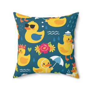 Rubber Duck Pattern Decorative Pillow — Cute Yellow Ducks on Teal
