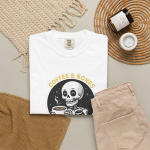 T-Shirt — "Coffee & Bones" Skeleton Coffee Graphic Tee