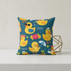 Rubber Duck Pattern Decorative Pillow — Cute Yellow Ducks on Teal