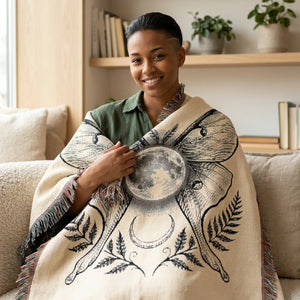 DipaliZ woven blanket with gothic graphic art of luna moth wings