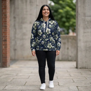 Floral Hoodie — Dark Green Hellebore All-Over Print Pullover
