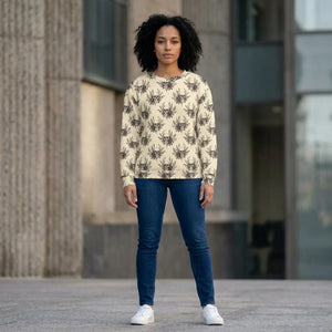 Skull and botanical all-over-print sweatshirt by DipaliZ in 100% polyester