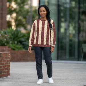 Holiday Patchwork Stripe Sweatshirt — Cozy Vintage Christmas Pattern