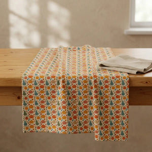 Small-repeat pumpkin and gourd print on a DipaliZ cotton tablecloth