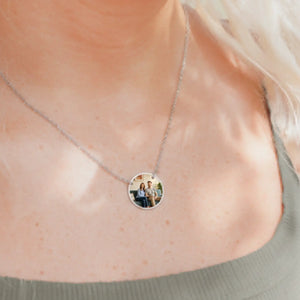 DipaliZ engravable circle necklace with a square engraving panel set into a round pendant