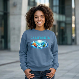 Personalized, California Surfwave Sweatshirt — Vintage Coastal Crewneck