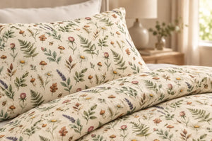 Individual leaf sprigs at varied rotations on a DipaliZ duvet cover