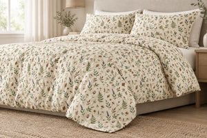Matching pillowcases in the DipaliZ neutral leaf bedding set