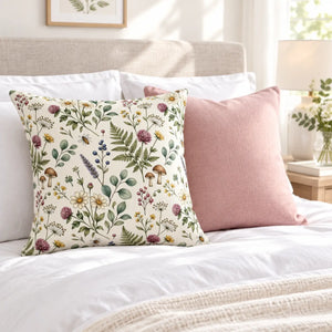Layered meadow design with tall grasses on a DipaliZ square cushion