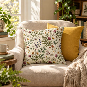 DipaliZ botanical meadow square throw pillow with wildflowers and grasses