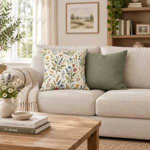 DipaliZ botanical wildflower throw pillow, hand-painted floral on a square