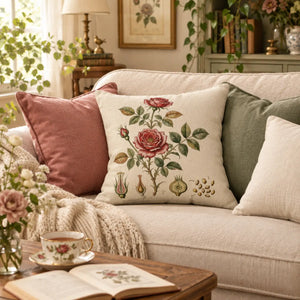 DipaliZ vintage botanical rose throw pillow, square decorative cushion
