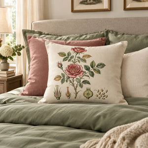 Seven square sizes of the DipaliZ vintage rose throw pillow
