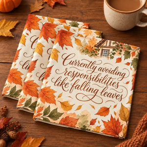 Rust and gold leaves at the border of a DipaliZ printed dinner napkin