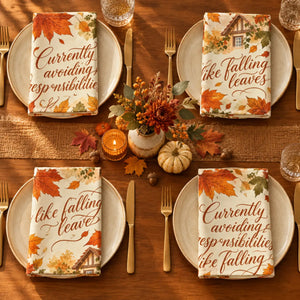 DipaliZ humor napkin set reading Currently Avoiding Responsibilities Like Falling Leaves