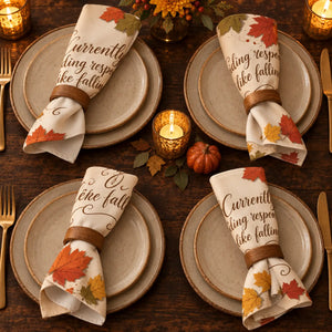 DipaliZ Fall Humor napkin 4-pack printed with a bracketed falling-leaves joke