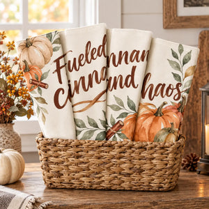 DipaliZ Fueled by Cinnamon and Chaos pumpkin napkin set, four 18 inch squares
