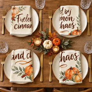 Washable DipaliZ pumpkin napkin sized for a seated fall dinner
