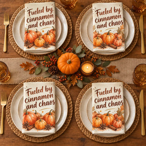 Pumpkins painted in nutmeg and clove tones on a DipaliZ autumn napkin