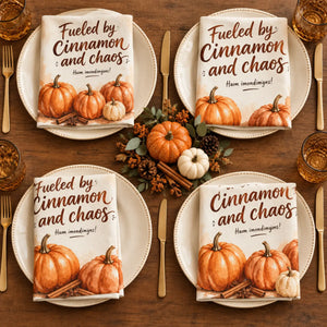 Sparse pumpkin artwork with open background on a DipaliZ cloth napkin