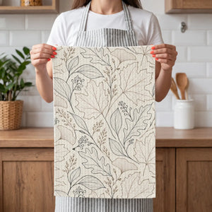 DipaliZ autumn leaf waffle tea towel in white, 16 by 25 inches, printed both sides
