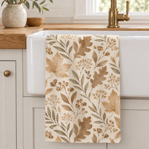 DipaliZ fall leaves waffle kitchen towel, white, 16 by 25 inches double-sided