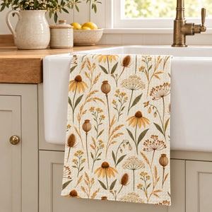DipaliZ autumn wildflower waffle tea towel in white, 16 by 25 inches