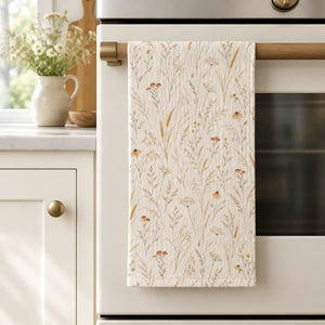 DipaliZ neutral wildflower waffle tea towel in white, 16 by 25 inches