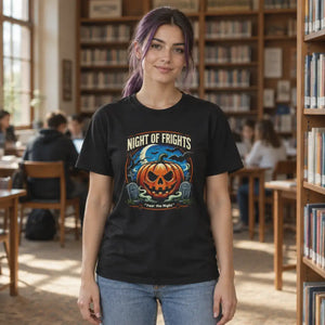 Night of frights halloween pumpkin t-shirt - t-shirts