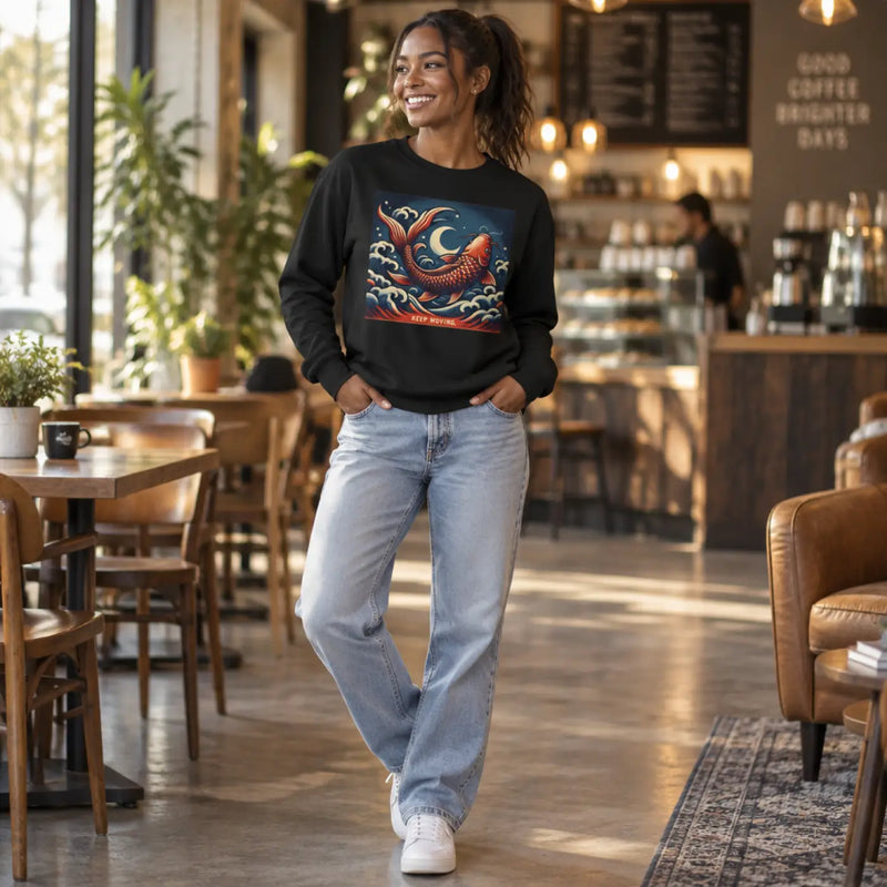 Japanese Koi Dragon Ocean Waves “Keep Moving” Long Sleeve Tee