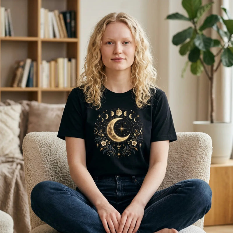 Celestial Crescent Moon T-Shirt – Mystical Astrology Design