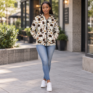 Candles, Gifts, Pinecones Pattern Zip Hoodie