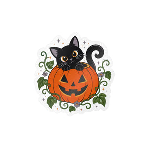 Halloween black cat pumpkin kiss-cut vinyl decal - home decor decals