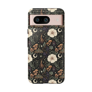 Mystic Night Floral Phone Case — Moon, Moths & Mushroom Pattern Tough Case