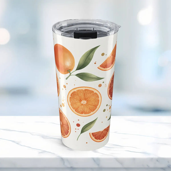 20oz Citrus Orange Stainless Steel Tumbler – Tropical Fruit Pattern Insulated Travel Cup - Tumblers
