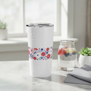 20oz Floral Stripe Tumbler, Red & Blue Cottagecore Insulated Travel Cup - Tumblers
