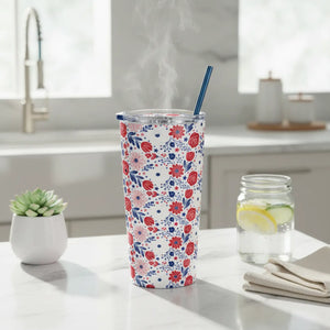 20oz Floral Tumbler – Red & Navy Rose Travel Cup - Tumblers