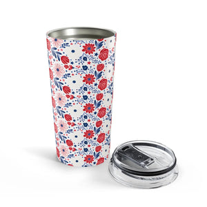 20oz Floral Tumbler – Red & Navy Rose Travel Cup - Tumblers