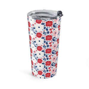 20oz Floral Tumbler – Red & Navy Rose Travel Cup - Tumblers