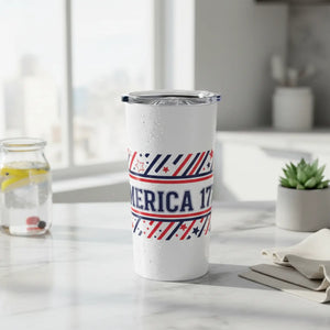 20oz Patriotic America Tumbler, Red White & Blue Stars and Stripes Travel Cup - Tumblers