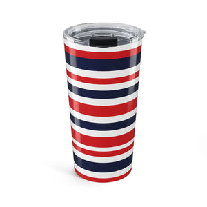 20oz Red White Navy Striped Tumbler, Insulated Travel Cup for Patriotic & Summer Drinks - Tumblers