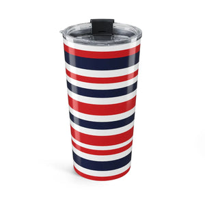 20oz Red White Navy Striped Tumbler, Insulated Travel Cup for Patriotic & Summer Drinks - Tumblers