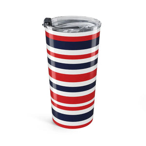 20oz Red White Navy Striped Tumbler, Insulated Travel Cup for Patriotic & Summer Drinks - Tumblers