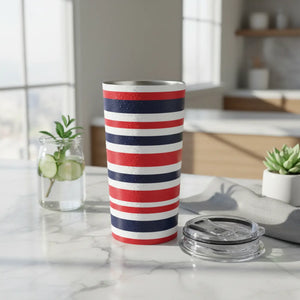 20oz Red White Navy Striped Tumbler, Insulated Travel Cup for Patriotic & Summer Drinks - Tumblers
