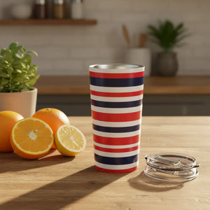 20oz Red White Navy Striped Tumbler, Insulated Travel Cup for Patriotic & Summer Drinks - Tumblers