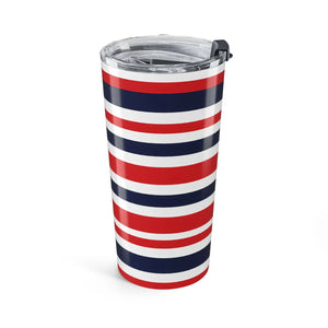 20oz Red White Navy Striped Tumbler, Insulated Travel Cup for Patriotic & Summer Drinks - Tumblers